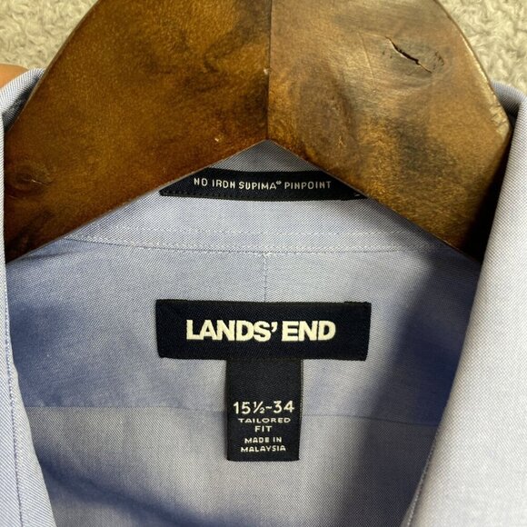 NEW Lands' End Men's 15.5 Light Blue Supima Cotton Tailored Fit Dress Shirt - Picture 6 of 9